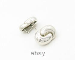 925 Sterling Silver Vintage Shiny Smooth Modernist Drop Earrings EG8846