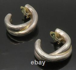 925 Sterling Silver Vintage Smooth Hollow Non Pierce J-Hoop Earrings EG8539