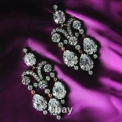 925 Sterling Silver Vintage Style Dangle Earrings CZ White Round Pear Party Wear