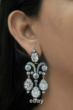 925 Sterling Silver Vintage Style Dangle Earrings CZ White Round Pear Party Wear