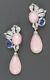 925 Sterling Silver Vintage Style Pink Opal & Cz Solid Pendant Earrings Women