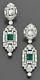 925 Sterling Silver Earrings Dangle Art Deco Green Vintage Style Wedding Jewelry
