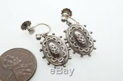 ANTIQUE LATE VICTORIAN ENGLISH STERLING SILVER EARRINGS c1886