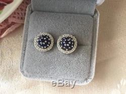 ANTIQUE VINTAGE STERLING SILVER EARRINGS BLUE and WHITE SAPPHIRES EAR RINGS