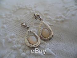 ANTIQUE VINTAGE STERLING SILVER OPAL EARRINGS EAR RINGS with OPALS