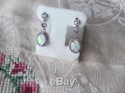 ANTIQUE VINTAGE STERLING SILVER OPAL EARRINGS EAR RINGS with OPALS and AMETHYSTS