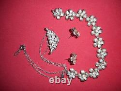 A Vintage Gorgeous Parure Sterling Plumeria Necklace, Earrings & Bracelet