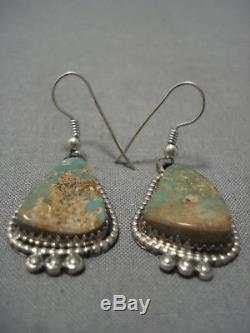 Amazing Vintage Navajo Royston Turquoise Sterling Silver Earrings Old