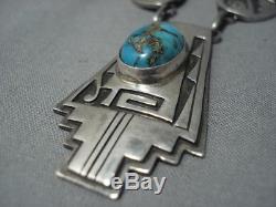 Amazing Vintage Navajo Sterling Silver Rug Turquoise Necklace Earrings Set