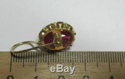 Amazing Vintage Soviet Earrings Sterling Silver 875 Ruby Stone Antique USSR