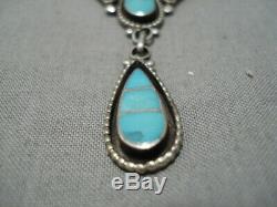 Amazing Vintage Zuni Blue Gem Turquoise Sterling Silver Earrings Necklace