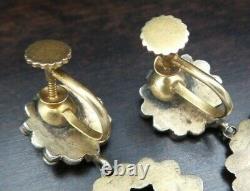 Antique 1850s European Gilt 835 Silver, Pearl & Gemstone Chandelier Earrings