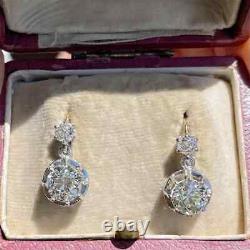 Antique 3.25 CT Total GRA Certified Old Cut Moissanite French Dormeuse Earrings