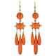 Antique 67 Ct Simulated Orange Coral Dangle Drop Earring 14k Yellow Gold Plated