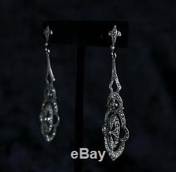 Antique Art Deco Sterling Silver 925 Marcasite Earrings Excellent Condition
