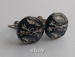 Antique Bakelite & Sterling Silver Carved Bird Earrings Screwback 1930's