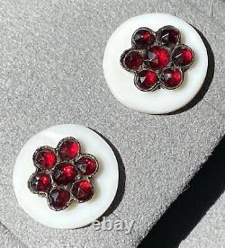 Antique Czech Bohemian Red Pyrope Garnet Earrings 14K Gold Posts Sterling Backs