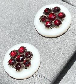 Antique Czech Bohemian Red Pyrope Garnet Earrings 14K Gold Posts Sterling Backs