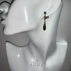 Antique Japan carved TRANSLUCENT GREEN jade jadeite & 925 TEAR-DROP earrings SET