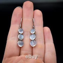 Antique Moonstone Sterling Silver Drop Dangle Earrings Circa. 1900