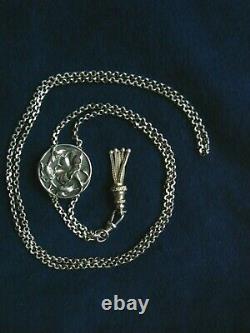 Antique Rare Large Art Nouveau Sterling Slide Watch Chain WithTassel 35