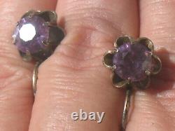 Antique Russian Sterling 875 Silver Ag Earrings Vintage Stone Alexandrite Old vt