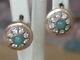 Antique Russian Sterling 925 Silver Earrings Vintage Stone Jade Chrysoprase Old