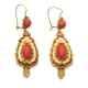 Antique Simulated Pear Cut Orange Coral 14k Yellow Gold Plated Dangle Earrings