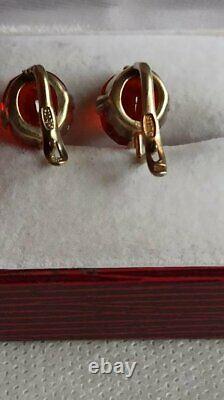 Antique Soviet Russian Earrings Sterling Silver 875 & Gold Plated Glass Women's
