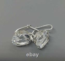 Antique Soviet Russian Earrings Sterling Silver 925 Rock Crystal Women's Jewelry