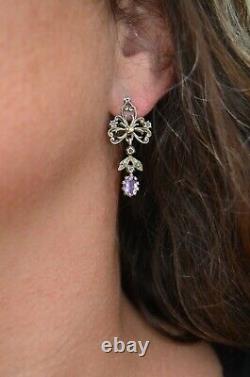 Antique Sterling Silver Amethyst & Sapphire Earrings