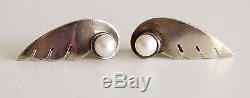 Antique VTG Signed Mikimoto 950 Sterling Silver Pearl Angel Clip On Earrings