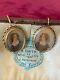 Antique Victorian Gild Sterling Silver Hand Painted Miniature Portrait Earrings