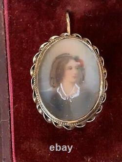 Antique Victorian Gild Sterling Silver Hand Painted Miniature Portrait earrings