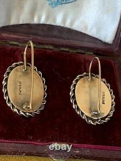 Antique Victorian Gild Sterling Silver Hand Painted Miniature Portrait earrings