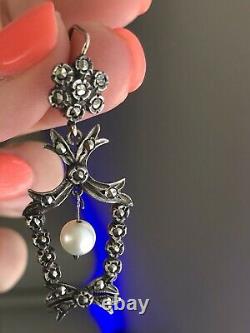 Antique Victorian Lavalier Necklace Earrings Sterling Silver 14K Marcasite Pearl