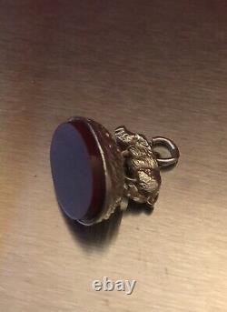 Antique Victorian Sterling Silver Carnelian Wild Boar Fob Seal Without Initials
