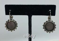 Antique Victorian Sterling Silver Ornate Round Dangle Earrings