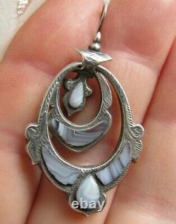 Antique Victorian Sterling Silver Scottish Agate Montrose stone earring