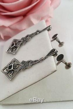 Antique Victorian Vintage Jewellery Sterling Silver Earrings Marcasites Jewelry