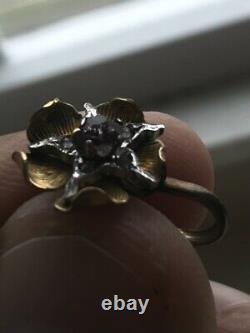 Antique Victorian sterling 9k gold diamond amethyst earring