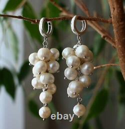 Antique Vintage 925 Sterling Silver Signed Earrings with Natural Real Pearl