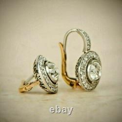 Antique Vintage Art Deco 4Ctw Simulated Diamond Halo Womens Earrings 925 Silver