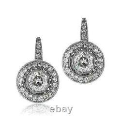 Antique Vintage Art Deco 4Ctw Simulated Diamond Halo Womens Earrings 925 Silver