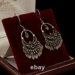 Antique Vintage Art Deco 925 Sterling Silver Etruscan Black Onyx Earrings 7.2g