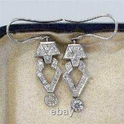 Antique Vintage Art Deco Drop Earrings Sterling Silver 2.2Ct Lab Created Diamond