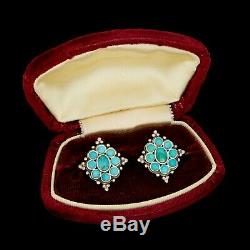Antique Vintage Art Deco Retro 925 Sterling Silver Turquoise Womens Earrings