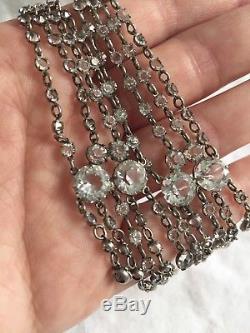 Antique Vintage Art Deco Sterling Open Back Crystal Paste Chandelier Earrings