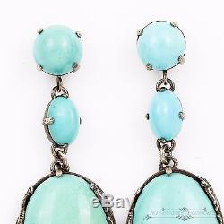 Antique Vintage Art Deco Sterling Silver Chinese Persian Turquoise Earrings