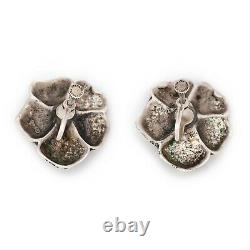 Antique Vintage Art Deco Sterling Silver Hibiscus Flower Floral Cluster Earrings